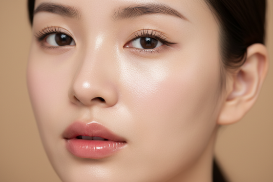 Korean actress with glowing dewy skin and natural K-beauty makeup inspired by K-dramas
