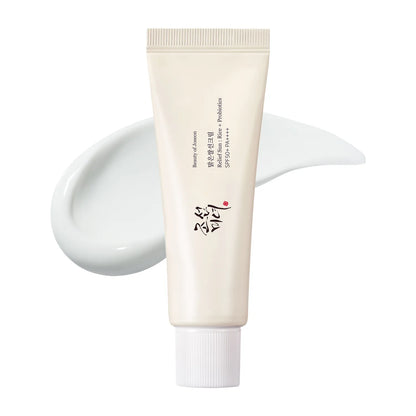 Beauty of Joseon Relief Sun Rice and Probiotics SPF50+ sunscreen 50ml tube on white background