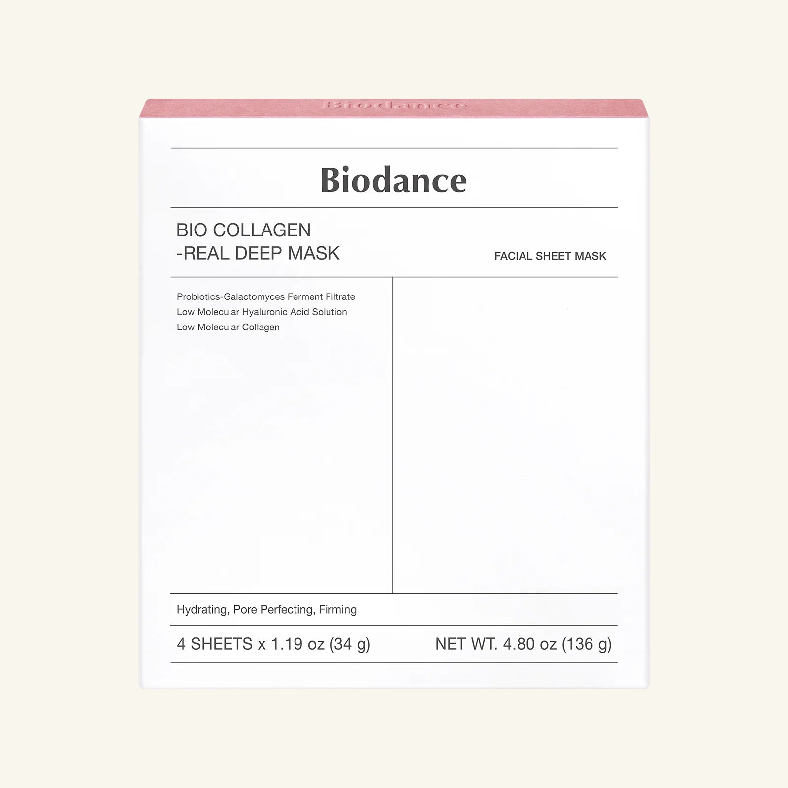 Biodance Bio Collagen Real Deep Mask packaging on a light beige background, sheet mask