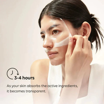 Bio Collagen Real Deep Mask 4 pack showing how the serum is absorbed in 3-4 hours