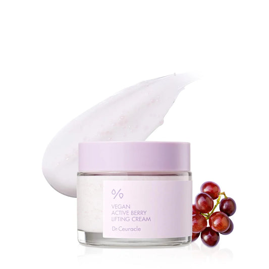 Dr. Ceuracle - Vegan Active Berry Firming Eye Cream 32g vegan active berry lifting cream with a grape on a white background with swatch of product