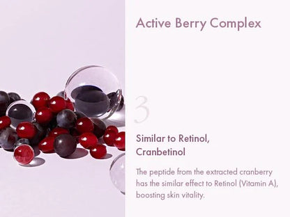 Dr. Ceuracle - Vegan Active Berry Firming Eye Cream 32g Active Berry Complex with cranberries and a glass of juice on a light purple background similar to retinol cranbetinol