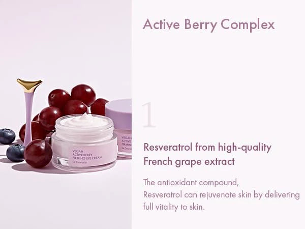 Dr. Ceuracle - Vegan Active Berry Firming Eye Cream 32g Cosmetic cream with grapes and text about Active Berry Complex and resveratrol.