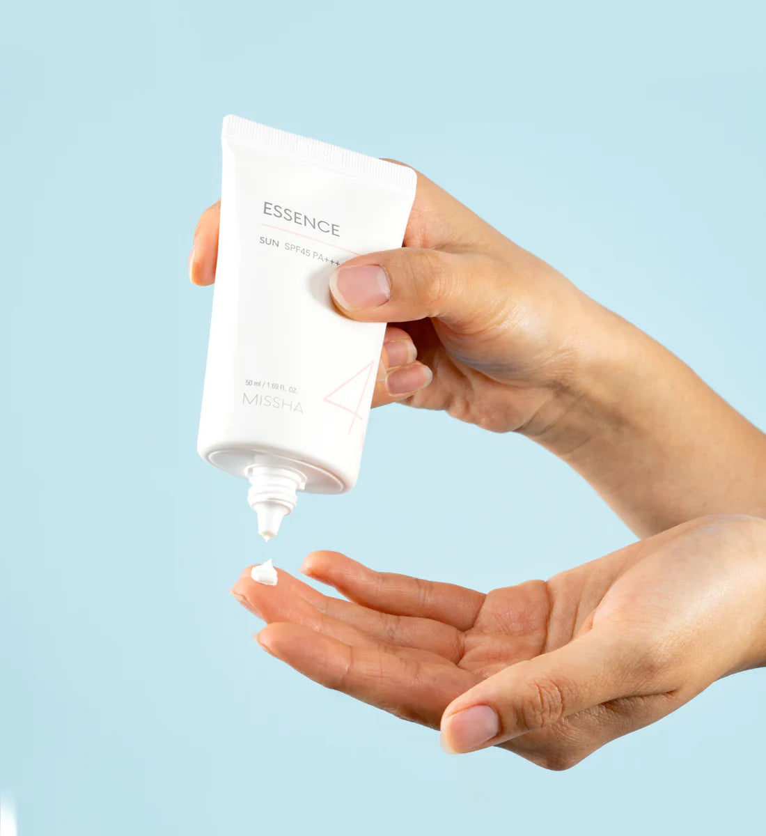 Missha All-Around Safe Block Essence Sunscreen lightweight texture swatch on skin