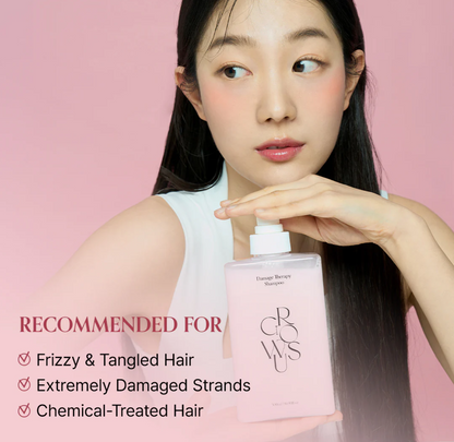 GROWUS Damage Therapy Shampoo EX recommended for frizzy and tangled hair, extremely damaged strands, and chemical-treated hair
