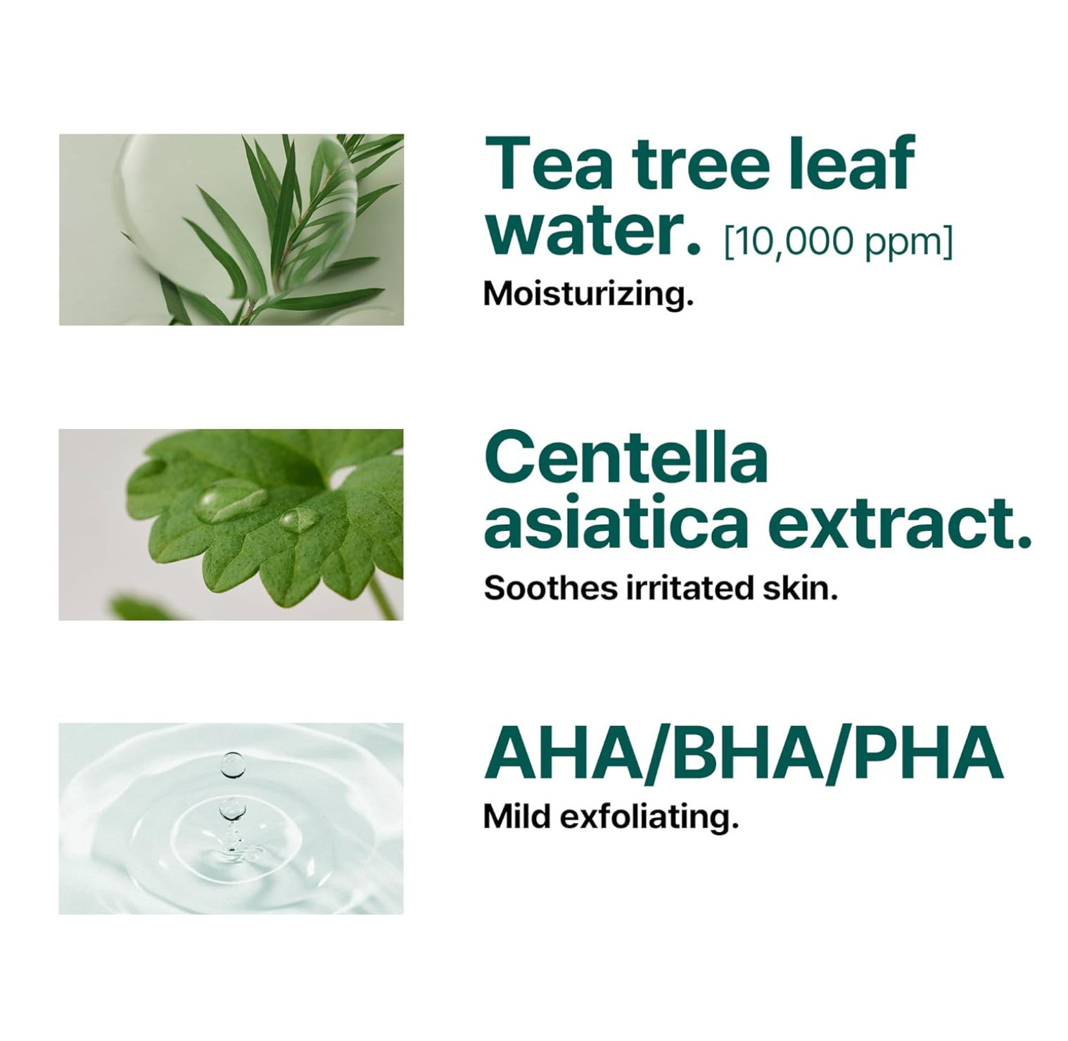 AHA.BHA.PHA, Tea Tree Leaf Extract, Centella Asiatica Extract Serum, Oil Water Balance