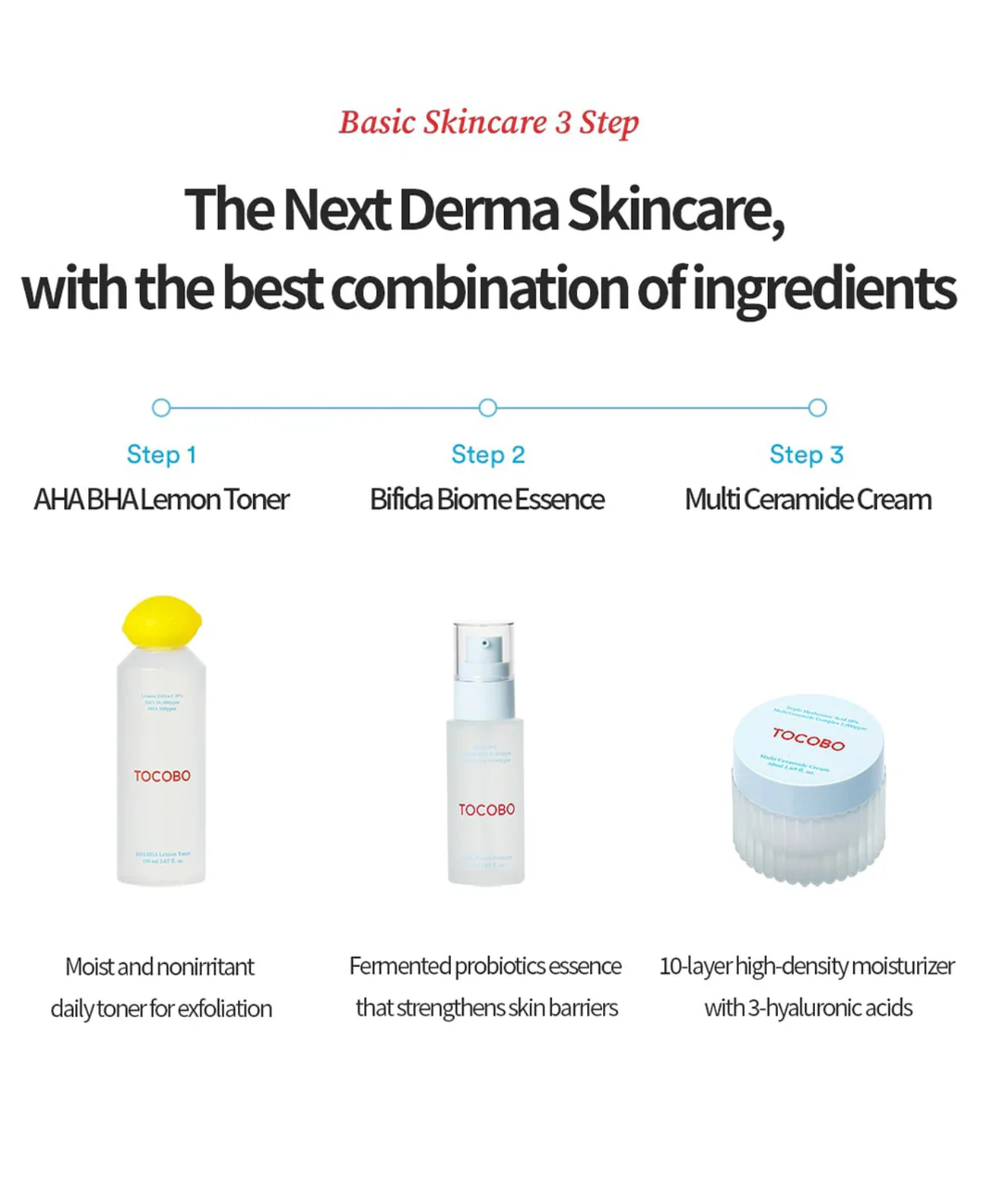 3-step basic skincare - tone, Bifida Biome Essence, ceramide cream