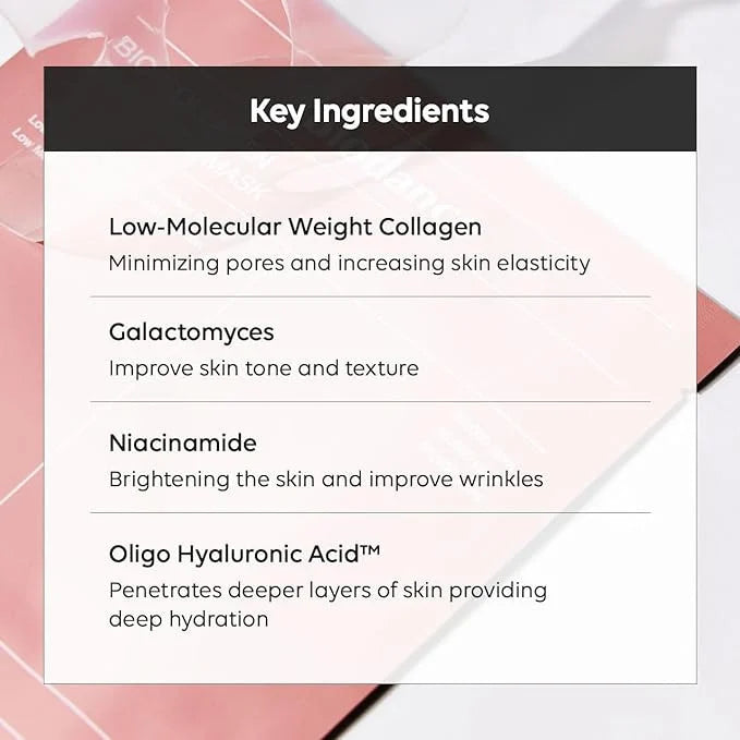 Biodance Bio-Collagen Real Deep Mask key ingredients with biodance mask in background