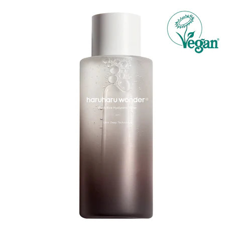 Haruharu Wonder Skincare bottle with gradient design and 'Vegan' label on a white background