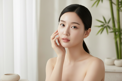Model applying Medicube PDRN Pink Exosome Shot Serum 7500 – Korean at-home micro-needling serum for smoother, firmer skin